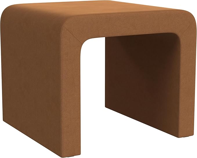 Modern Channel Rust Velvet Foot Stools Ottoman Home Décor, Soft Ottoman Foot Rest Chair for Bedroom and Living Room, Vanity Chair and Stool in Dressing Area, and Lounge