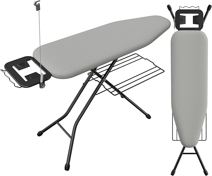 Yaheetech Ironing Board, Compact Iron Board with Cord Holder, Steam Iron Rest and Bottom Storage Tray, 9 Adjustable Heights & 3 Layer Cover, Folding Heavy Duty Ironing Board 52X14, Gray