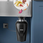 KRAUS WasteGuard 3/4 HP Ultra-Quiet Garbage Disposal with Quick Connect, Kitchen Sink Drain Cover, Power Cord and Flange Included, KWD100-75MBL