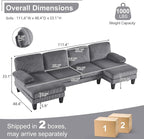 Karl home U-Shape Sectional Sofa Couch 111" Modern 4-Seat Sofa with Chaises Corduroy Fabric Upholstered Covertible Couch with Wood Grain Legs for Living Room, Reception Room, Apartment, Dark Gray