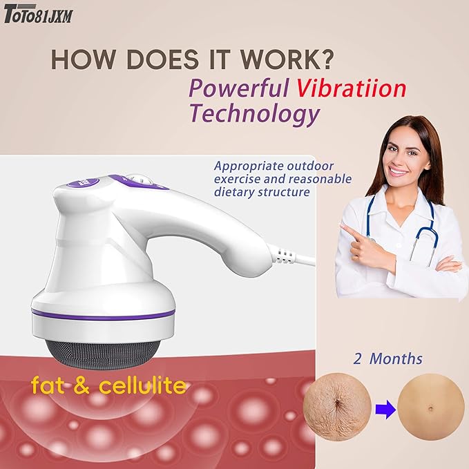 Electric Cellulite Massager – Body Sculpting Machine with 8 Massage Heads, Lymphatic Drainage & Skin Tightening for Belly Stomach Leg, Lipo Roller Massager After Surgery, Adjustable Speed.