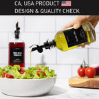 Olive Oil Dispenser Set With Silicone Tray & 40 Labels - 2 Black Bottles (500ml / 17oz) for Kitchen, Soy Sauce, Coffee Syrup