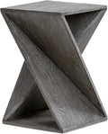 Modern Hand Made One-of-a-Kind Carved Mango Wood End Table, Farmhouse Side Table,Farmhouse End Table,Living Room,Bedroom, Accent Table, Contemporary Architectural Designed Grey,Assembled