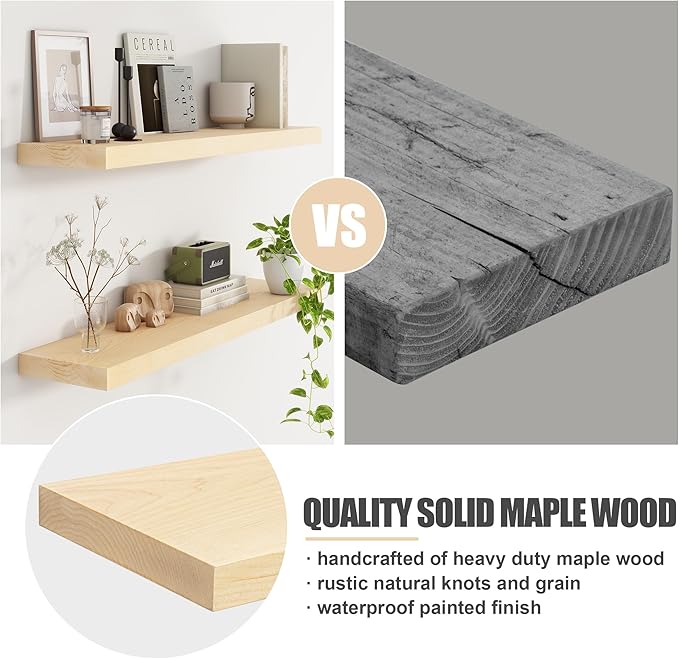 Floating Shelves for Wall, USA-Sourced Maple Wood 48 Inch Long Wall Shelves, Natural Wooden Mounted Picture Ledge Shelf, Nursery Book Storage Shelf Kids Bookshelf, Display Shelf for Bathroom