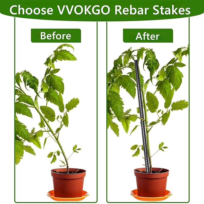 VVOKGO Rebar Stakes 16 Inches Ground Concrete Form Stakes (24pcs), Straight Metal Spikes Heavy Duty with Chisel Point End, 5/16" Diameter Steel Anchors for Fence, Concrete Timber, Garden Plants, Black