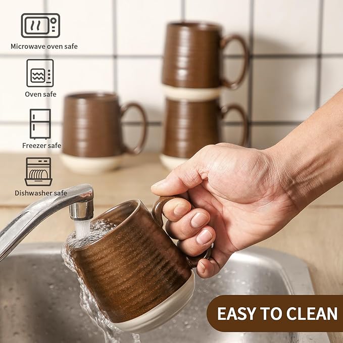 Hasense 15 Ounce Porcelain Coffee Mugs Set of 4 with Large Handle Perfect for Coffee, Tea, Milk, Chocolate and Latte, Unqiue Glaze Ceramic Coffee Cups Set for Man and Woman, Colorful