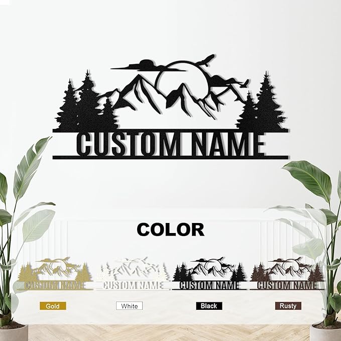 Personalized Mountain Metal Sign, Metal Mountain Wall Art Decor, Custom Family Name Sign, Custom Sign Outdoor Metal, Forest Home Decor Sign, Nature Wall Art, Cabin Decor, Housewarming Gifts