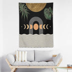 Abstract Boho Tapestry, Mid Century Tropical Tree Leaves Modern Geometric Arch Bohemian Botanical Tapestry, Home Aesthetic Wall Hanging Art Decor for Living Room Bedroom Dormitory 60x80 Inch
