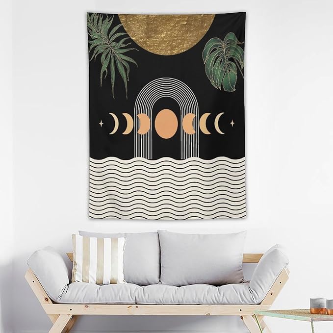 Abstract Boho Tapestry, Mid Century Tropical Tree Leaves Modern Geometric Arch Bohemian Botanical Tapestry, Home Aesthetic Wall Hanging Art Decor for Living Room Bedroom Dormitory 50x60 Inch