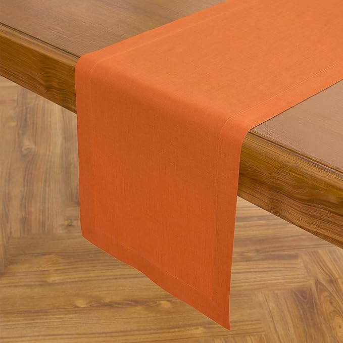 Solino Home Linen Table Runner 90 Inches Long - 100% Pure Linen Persimmon Orange Dining Table Runner 14 x 90 Inch for Fall, Autumn, Halloween, Thanksgiving - Fete