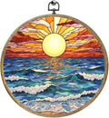 Colorful Boho Waves on The Beach Sunset Gifts for Sunset Lovers Framed Round Wall Decor Canvas Wall Art Hanging Prints Artwork for Home Nursery Bathroom Bedroom Living Room Decorations 10.2X10.2 Inch