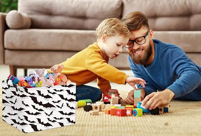 HIYAGON Rectangular Batman Basket Kids Storage Basket Kids Baby Nursery Basket for Boys Bat Room Decor Cute Toy Storage Organizer Bins Bedroom(Bats)