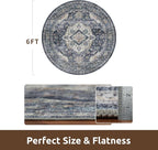 AMOAMI-6FT Round Rug-Rugs for Living Room-Vintage Soft Blue Rugs for Bedroom-Non Slip Circle Rug-Machine Washable Rug for Dining Room Living Room Bedroom Office Under Table