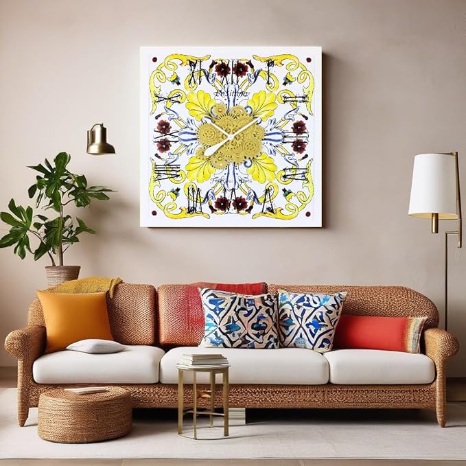 The Gears Clock Wall Clock Italy Collection with Moving Gears (Positano, 36 inch Square)