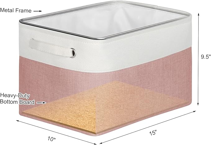 Kntiwiwo Foldable Storage Bins 15" x 10" x 9.5" Fabric Storage Basket Cube with Handles Large Linen Closet Organizer Bins for Organizing Shelf Home, Set of 3, Pink