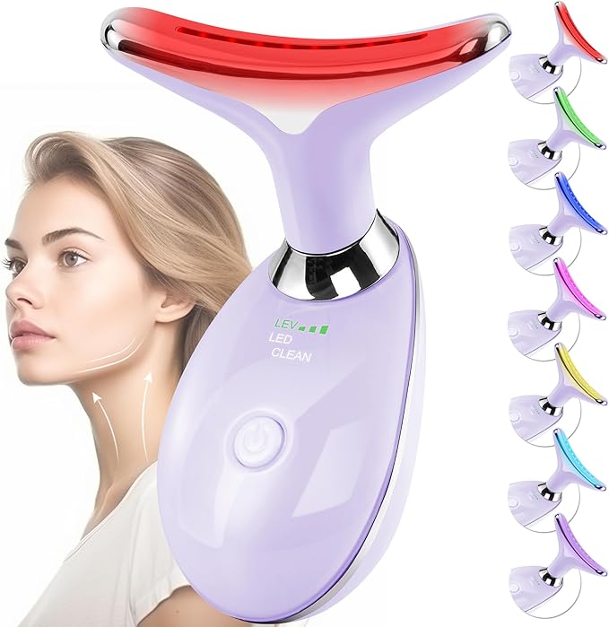 Facial Massager Red-Light-Therapy-for-Face and Neck, Face 𝖲 culpting Wand with 7 Color (Light Purple)