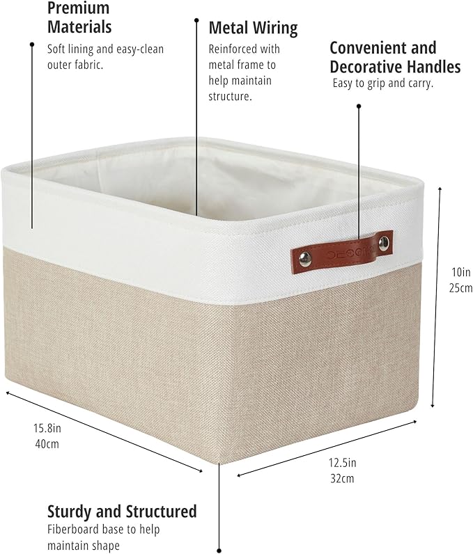 DECOMOMO Storage Baskets for Shelves - Fabric Closet Organizers and Storage Bins, Perfect Baskets for Organizing Closet Toys Nursery (Beige and White, XL - 3 Pack)