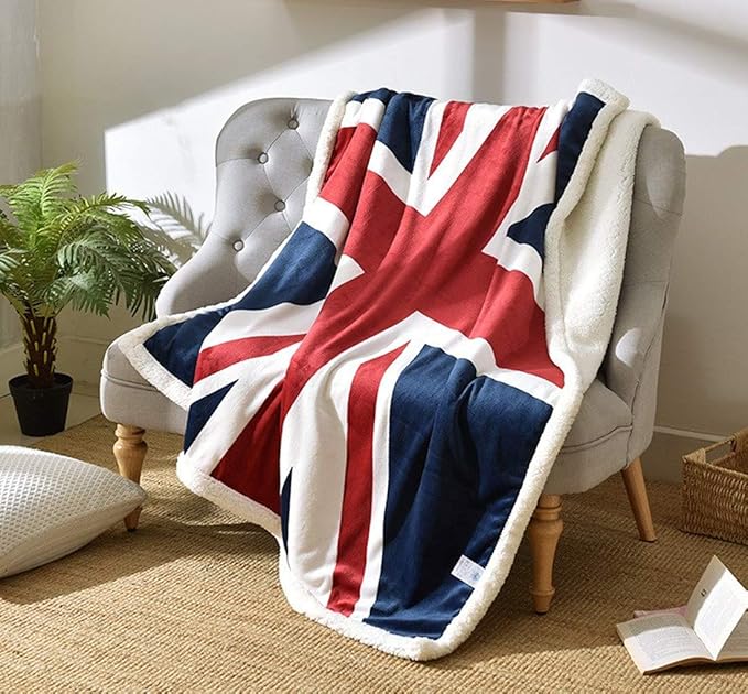 UKELER Flannel Sherpa Throw 60'' x 50'' Union Jack Fleece Blanket Soft Comfy Flannel Blanket Throws for Bed/Couch/Sofa/Office/Camping