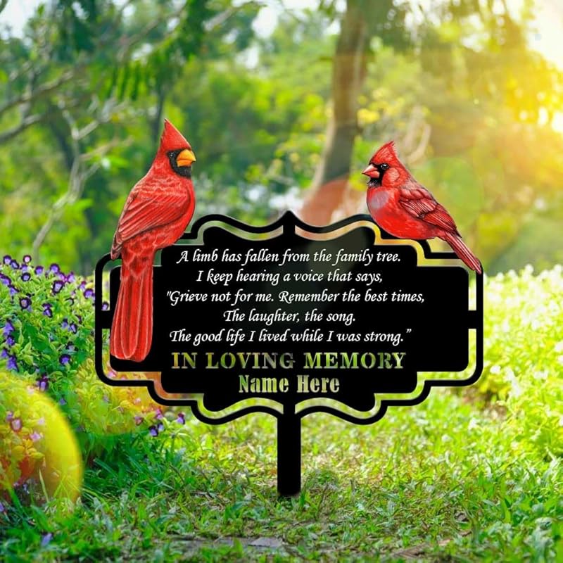 Personalized Cemetery Memorial Metal Stakes, Cardinals Memorial Grave Markers,Graden Decorations for Loss of Mother Father, Outdoor Sympathy Decor Gift