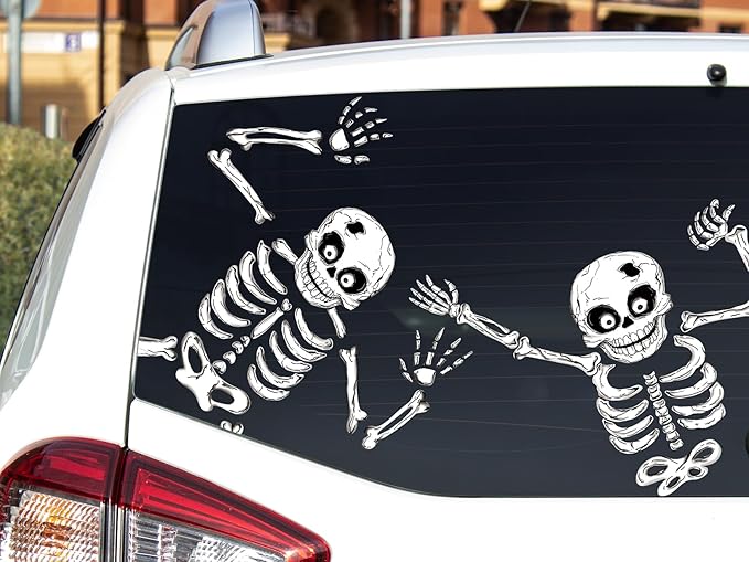 Halloween Window Skeleton Clings – 8 Sheets of Extra Large Cute and Scary Skeletons, Ghosts, and Bats for Home, School, Car Windows, Office, and Party Decor