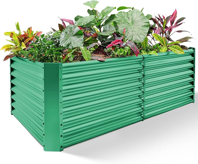 Land Guard 6×3×2 ft Galvanized Metal Raised Garden Bed, 2FT Deep Root Elevated Planter Box Steel Large Vegetable Flower Bed Kit(Green)