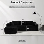 ovios 104" Cloud Sectional Couch with L-Shape Chaise,Modern Modular Sofa with Deep Seat, Upholstered Couches for Living Room Bedroom,No Assembly Required, Black (Corduroy Fabric)