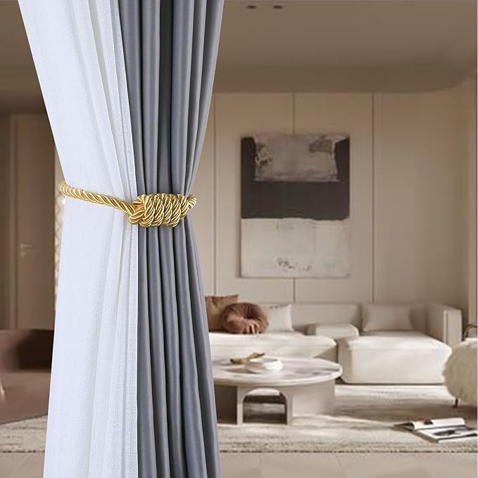 Fenghuangwu 2Pack Magnetic Curtain Tiebacks – Bohemian Style Handmade Woven Tie-Backs for Drapes,Elegant Exquisite Knot Holdbacks,Outdoor Boho & Modern Home Decor-Cotton