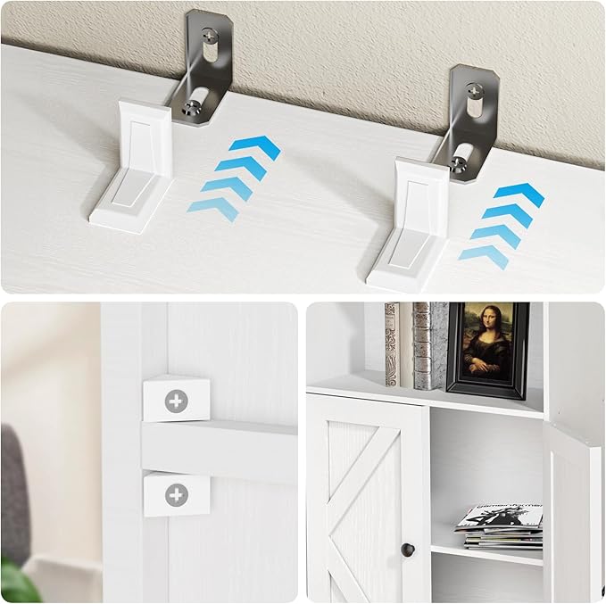 Tall White Bookcase with Doors – Wooden Bookshelf with Storage Cabinet & Shelves for Living Room, Bedroom, or Office