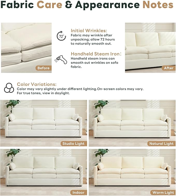 Tbfit Modern Couch Sofa, 89" Cloud Couch w/Pillows, Pocketed Spring Seat, Comfy 3-Seater Plush Foam Cushions, Chenille Fabric Removable Covers, Soft Upholstered Living Room Furniture Apartment, Beige