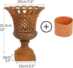 Sungmor Heavy Duty Cast Iron Urn Planter, Beautiful Hollow Trophy Design Tall Orchid Flower Pot, Large Decorative Plastic Flowers Plants Bouquets Vase, Rustic French Country Pot for Home or Garden