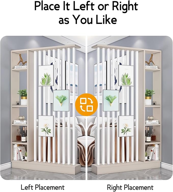 Wall Room Divider, Storage Cabinet Storage Display with Shelves, Modern Freestanding Wood Room Divider Screen, Wall Privacy Screens for Home Decorative (Beige+White,43.3" L x 9.5" W x 79.5" H)