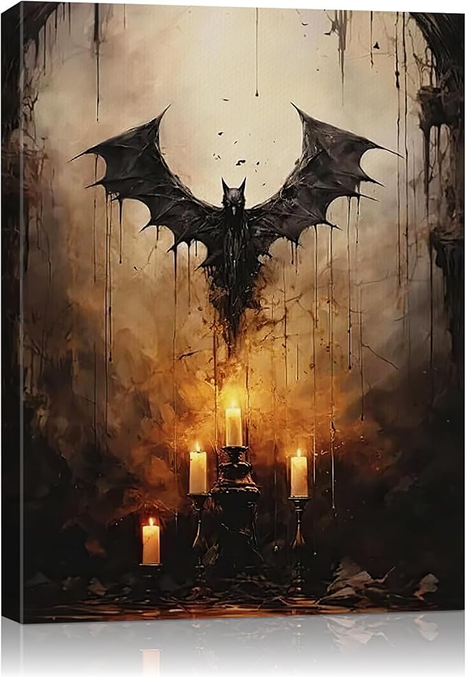 AbcCustomize Halloween Canvas Wall Art - Vintage Moody Bat Poster, Gothic Dark Academia Wall Decor, Spooky Halloween Decor for Farmhouse & Cottage, Fall Decorations Indoor for Living Room & Bedroom