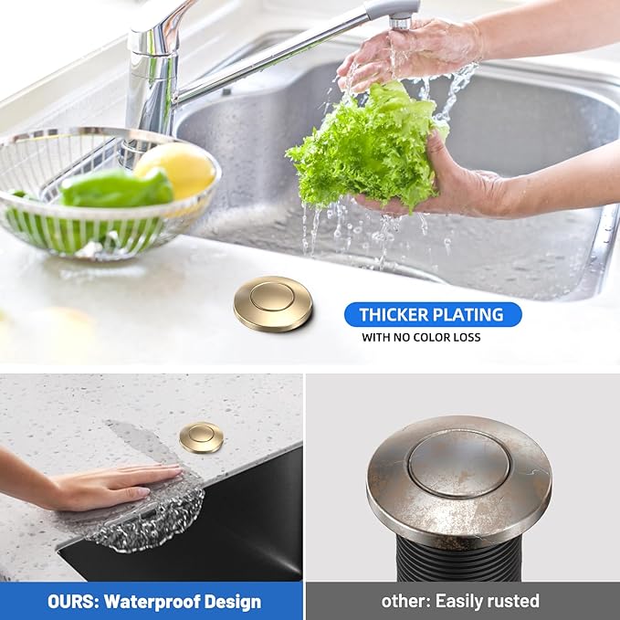 Garbage Disposal Air Switch Kit, UL Listed, Professional Sink Top On/Off Button, Champagne Bronze Finish, Compatible with Delta Faucet, Dual Outlet Universal Fit for All Garbage Disposals