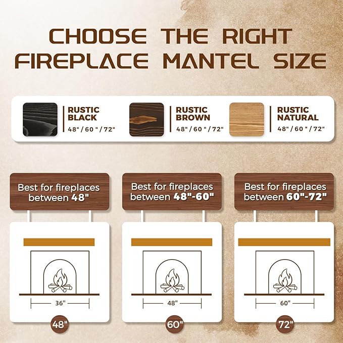 48x7x3 Fireplace Mantel - Solid Rustic Wood - Wall Mounted Floating Shelf with Invisible Heavy Duty Steel Bracket (Weathered Black)