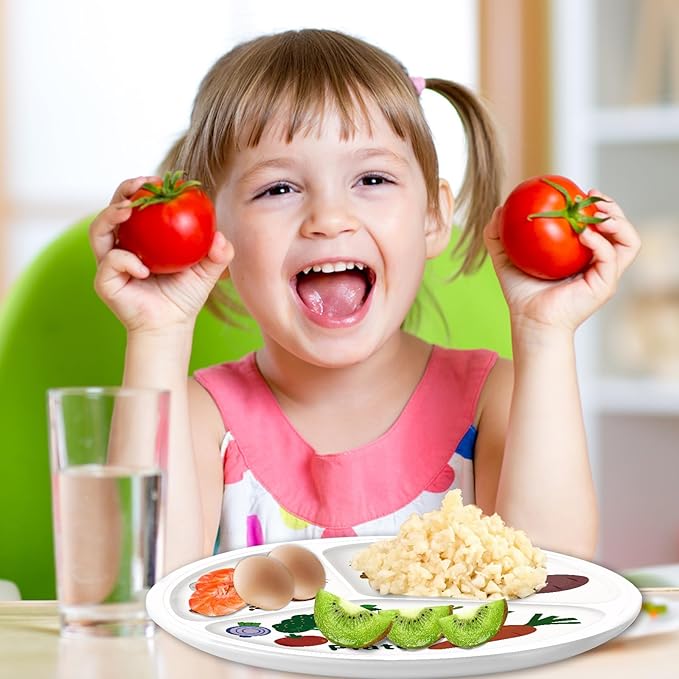 10" 3-Grid Cute Cartoon Portion Control Plate - Melamine, Healthy Nutrition for Weight Loss & Diabetes Management, Ideal for Adults & Teens Kids (2 Pack)