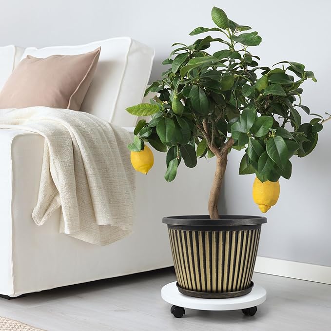 Planter-Pots-for-Plants-Indoor-Outdoor, 4 Pack 10 Inch Plastic Flower Pots with Saucer & Drainage Holes, Modern Garden Planters for Planting Medium Large Plants，Decorative Resin Garden Pots