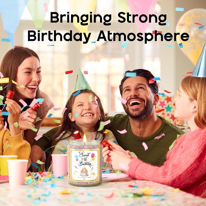 Sweet 16 Birthday Candles for Women - 9 oz Happy Birthday Candle with Vanilla Birthday Cake Scent, Gifts for Women & Men, Friendship Ideas