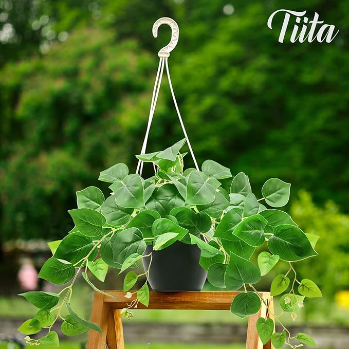 Tiita 1 Pack Fake Plants Artificial Scindapsus Aureus in Pots, Realistic Fake Greenery Potted Plants for Home Office Desk Window Sill Bathroom Bedroom Outdoor Indoor