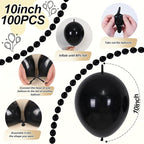 Black Linking Balloons, 100PCS Linked Balloon with Tail for Balloon Wall Arch and Chains, Quick Linkable Balloons for Wedding Birthday Baby Shower Engagement Graduation Party Decorations (10inch)