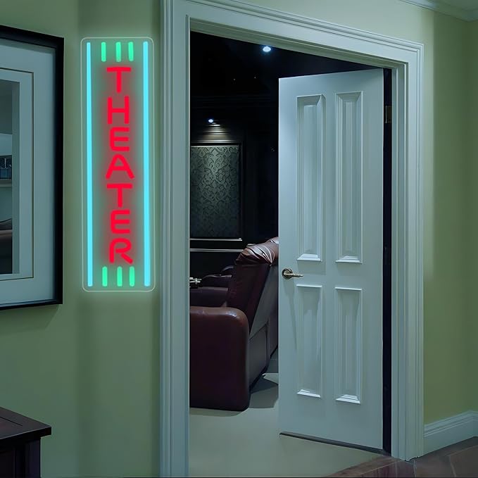 Theater Neon Sign Dimmable LED Movie Night Signs for Wall Decor Home Theater Accessories Sign Theater Room Neon Light for Movie Room Home Bar Decor Classic Cinema Style Light Gifts(16.8 * 4.8in)