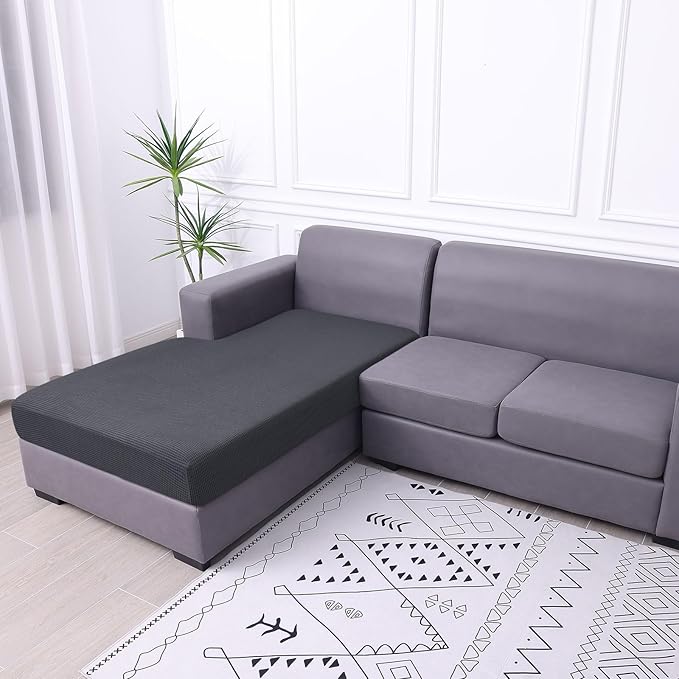 hyha Waterproof Sectional Couch Covers, Non Slip Sofa Couch Cushion Covers L Shape, Thick Stretch Jacquard Fabric, Washable Sofa Slipcovers with Elastic Bottom (1 Piece for Chaise XL, Grey)