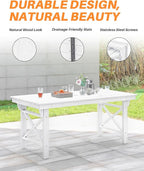HDPE Outdoor Dining Table, 66.9” Rectangle Patio Dining Table for 6, All-Weather HDPE Outdoor Table with 2.2” Umbrella Hole, HDPE Patio Furniture for Deck, Backyard, Garden, Pool, Pearl