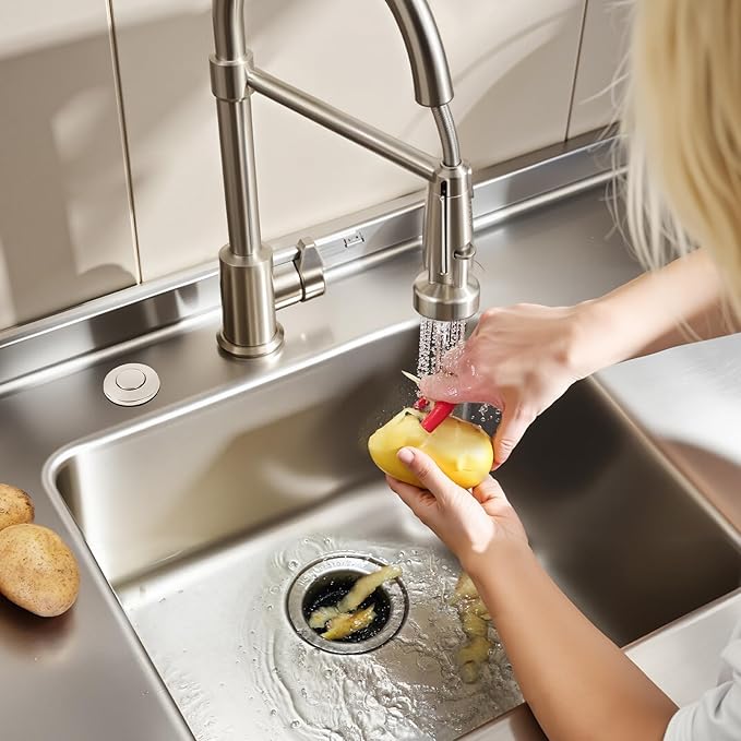 VEVOR Garbage Disposal Air Switch Kit, 2.5" Sink Top Air Switch for Food Waste Disposal, Polished Stainless Steel ON/OFF Air Push Button for Waste Disposer - Suitable for Stainless Steel Countertops