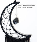 MOONFLY Black Moon Dream Catcher with Handmade Crystal Stone Design Woven Cotton Dream Catchers Boho Macrame Wall Hanging Home Decoration Ornament Craft Gift (Black Crystal Stone Moon)