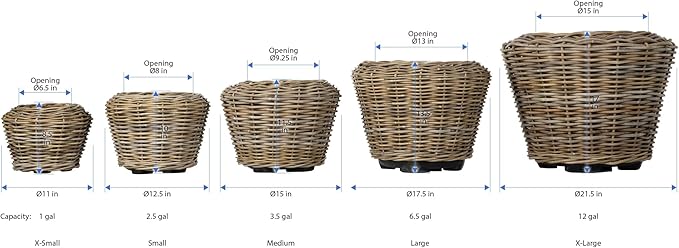 Rattan Kobo Indoor Outdoor Planter Basket with Plastic Pot Large 65 Gallon Soil Capacity
