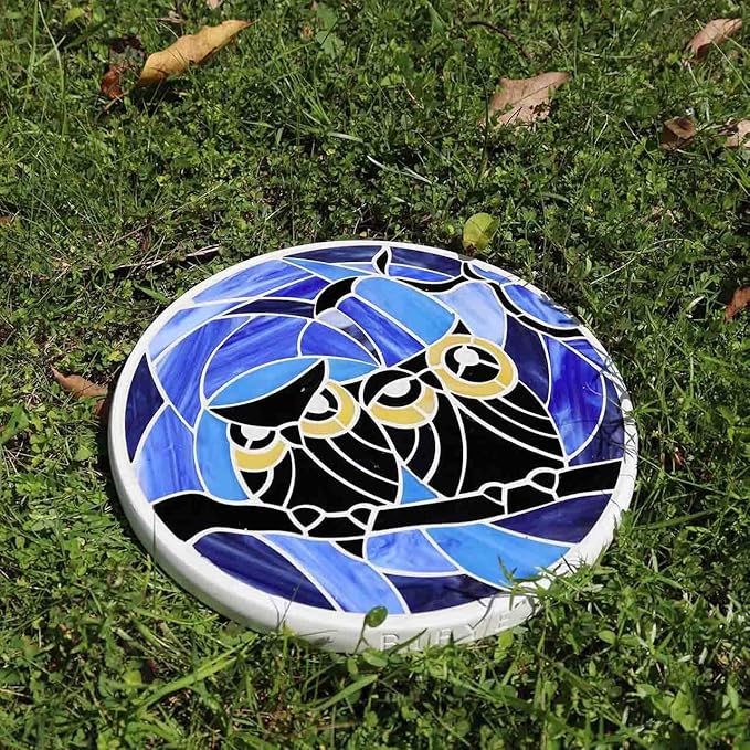 Bieye MSS005 Tiffany Style Stained Glass Mosaic Decorative Stepping Stone for Garden Decor (Owl, 12" Round)