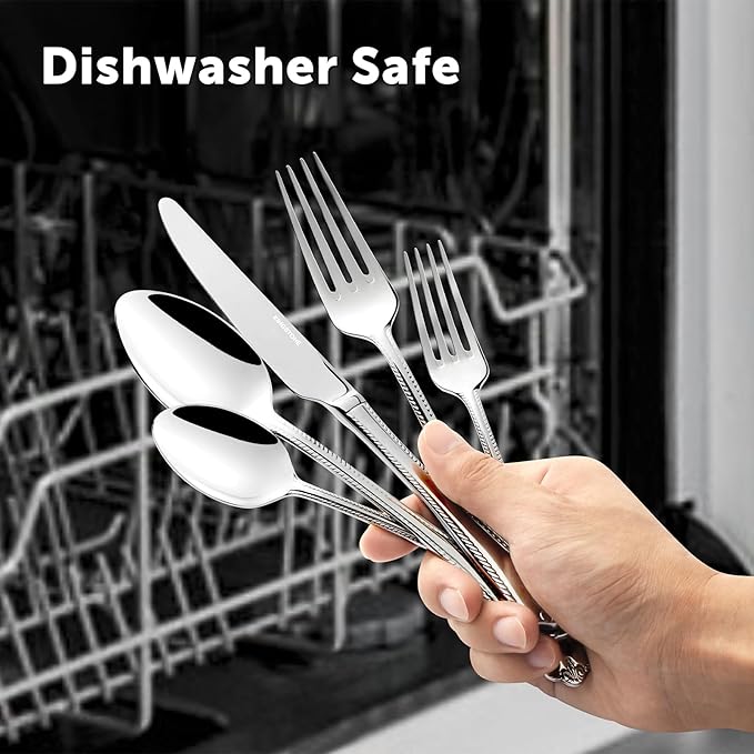 KINGSTONE Silverware Set, 30-piece 18/10 Stainless Steel Flatware Set Cutlery Set for 6, for Kitchen, Home, Wedding, Party, Mirror Polished and Dishwasher Safe, Featured Gifts