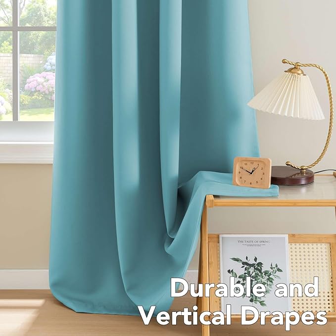 H.VERSAILTEX Blackout Curtains for Bedroom Living Room Thermal Insulated Drapes Innovated Microfiber Window Panels Drapes, Grommet Top, 52 by 96 - Inch -Set of 2 - Aqua