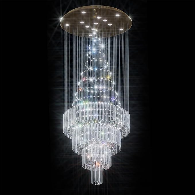 D32 x H79'' Modern Crystal Raindrop Gold Chandelier Lighting for Entrance, Stairs, Doorway, Crystal Ornament Chandelier Can be Used on Slopin