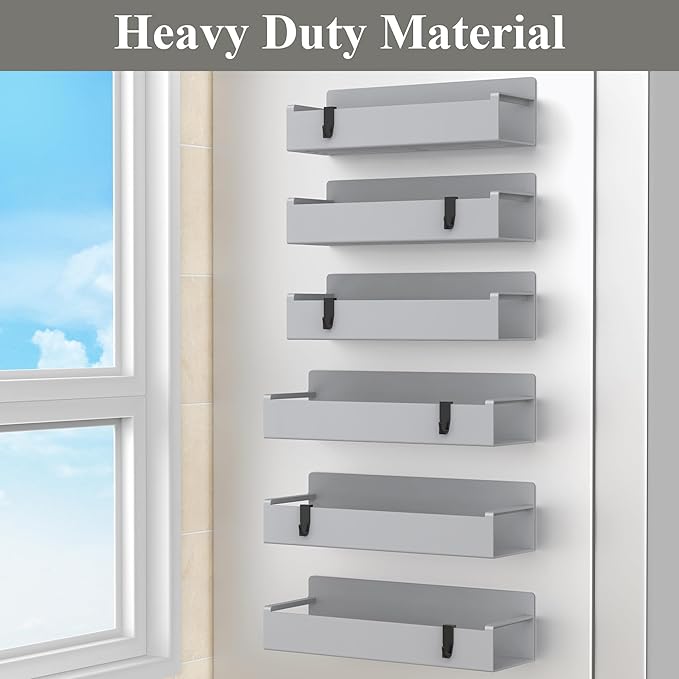 6 Pack Magnetic Spice Rack Organizer for Refrigerator and Oven, Light Gray Fridge Organizers and Storage for Kitchen